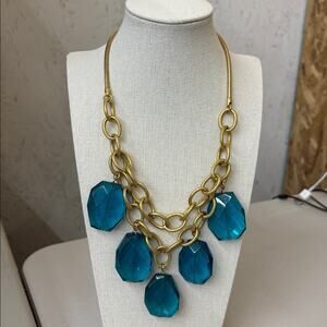 Gold Chain Necklace with Blue Pendants